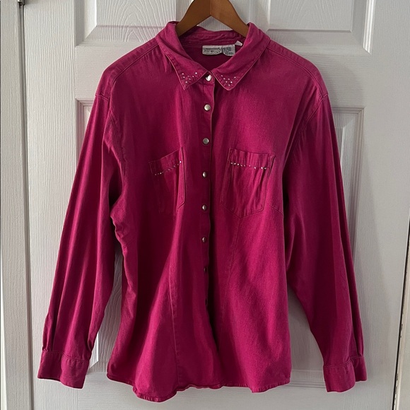 Jeanology Tops - Jeanology Pink Denim Cotton Button-Down Shirt